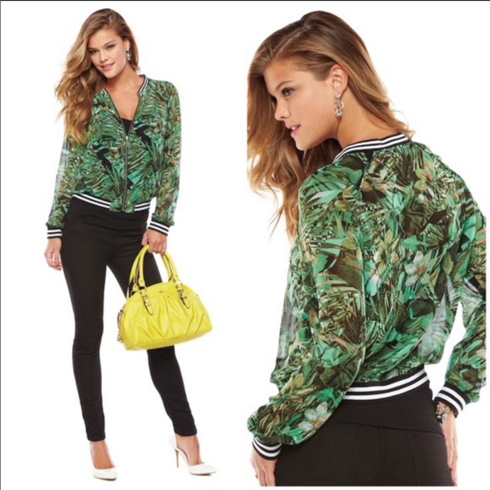Juicy Couture Green Jungle Print Sheer Jacket